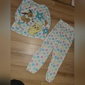 Kids' Pikachu & Eevee White Polka Dot Pajama Set Size 7-8